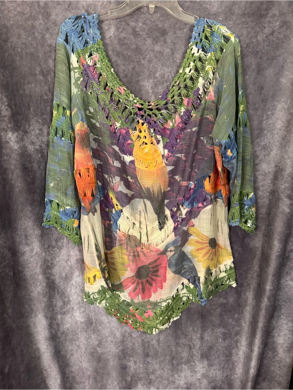 Bohemian Floral Crochet-Trim Women’s Top - Multicolor